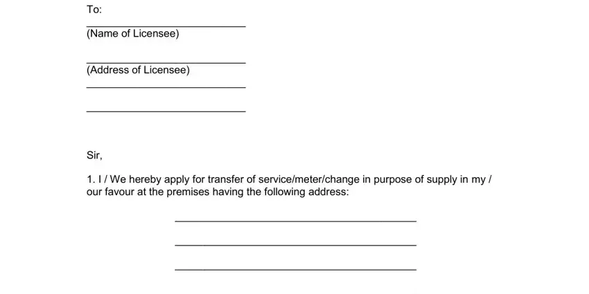 Completing section 1 of meter change application online