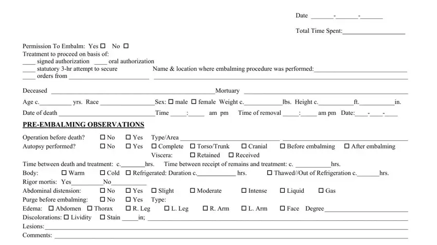 embalming report forms conclusion process detailed (stage 1)