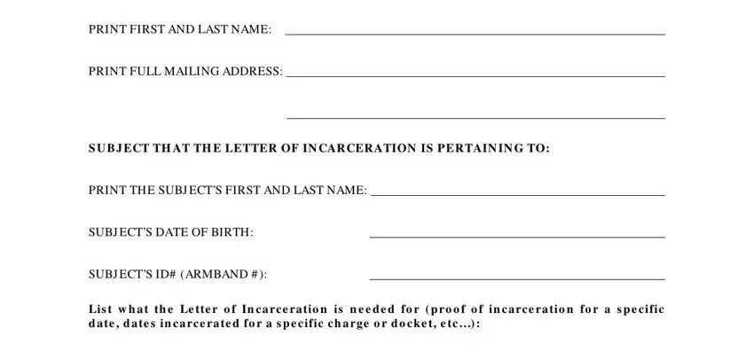 Completing section 1 in incarceration form