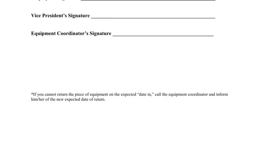 Filling in part 2 of state employee equipment check out log