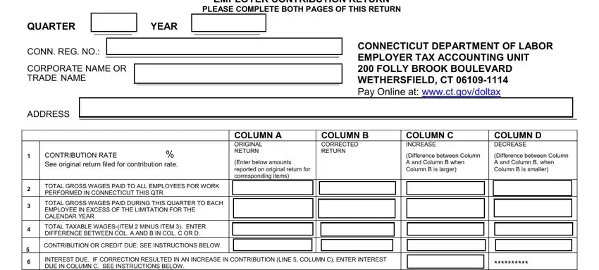 QUARTER, YEAR, and CONTRIBUTION OR CREDIT DUE SEE of ct uc 5a