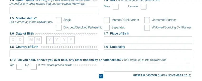 Single, Female, and Other names including any other in uk visa application
