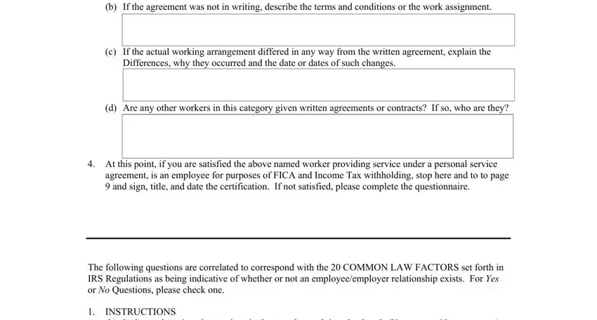 The following questions are, INSTRUCTIONS b Is the worker given, and agreement is an employee for inside employee relationship questionnaire