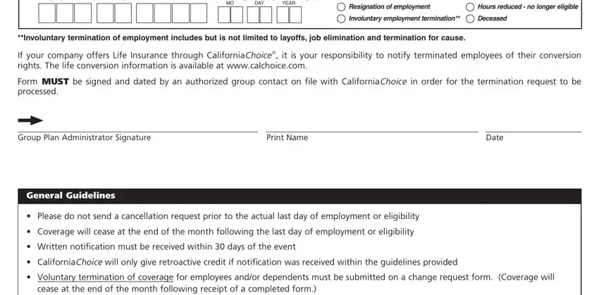 Completing section 2 in cal choice employee termination form