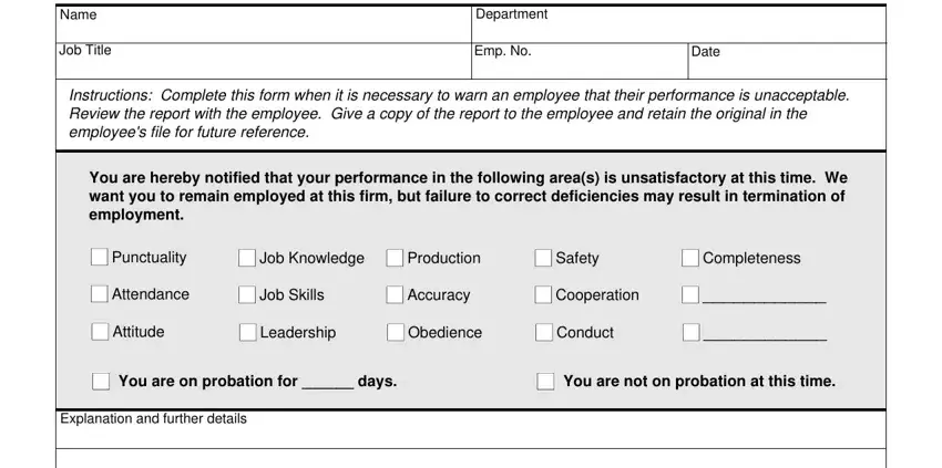 Filling in segment 1 of employee notice sample