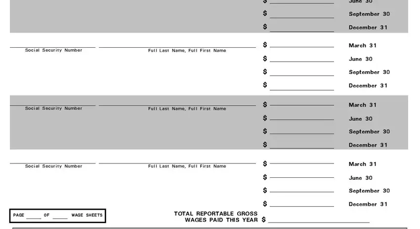 Social Security Number, PAGE OF WAGE SHEETS, and December inside dol 4a