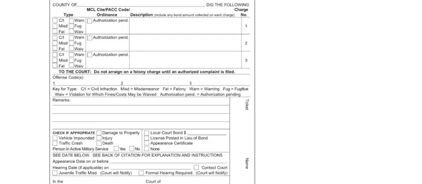 Part no. 5 for filling out state of michigan uniform law citation form