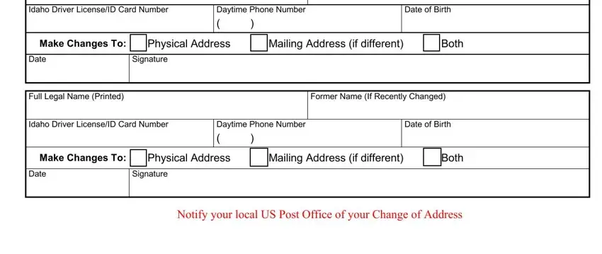 Daytime Phone Number, Make Changes To, and Full Legal Name Printed in dmv idaho gov
