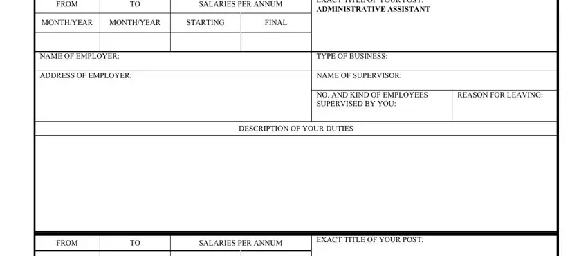 MONTHYEAR, DESCRIPTION OF YOUR DUTIES, and REASON FOR LEAVING inside p11 form 2021