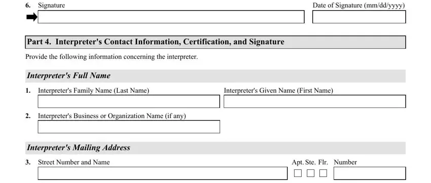 Part  Interpreters Contact, Number, and Interpreters Given Name First Name in form privileges immunities