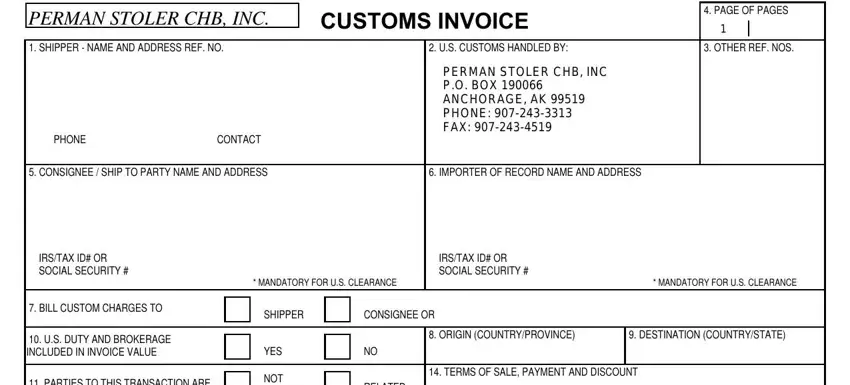 Stage number 1 for filling out stoler customs invoice pdf