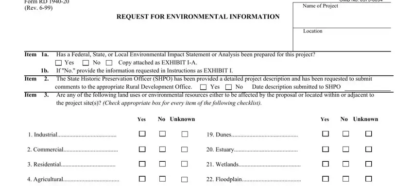 Filling out segment 1 in usda rd 1940 20 environmentalimpact statement