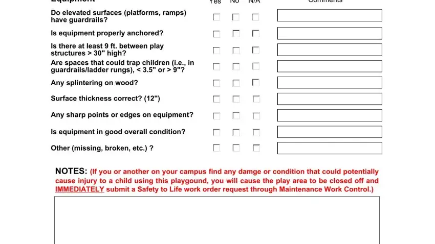 Guidelines on how to fill out checklist for equipment inspection portion 3