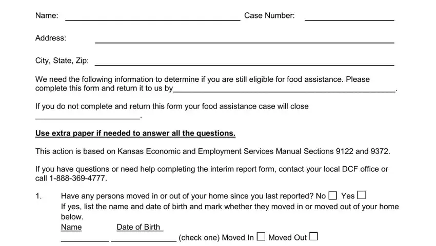 Filling out section 1 in ks food assistance interim report form