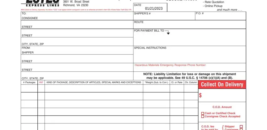 Estes Bill Of Lading Form ≡ Fill Out Printable Pdf Forms Online 0545