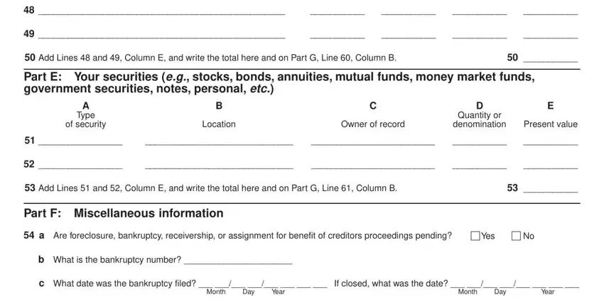 Present value, b What is the bankruptcy number, and Add Lines  and  Column E and of boa 4