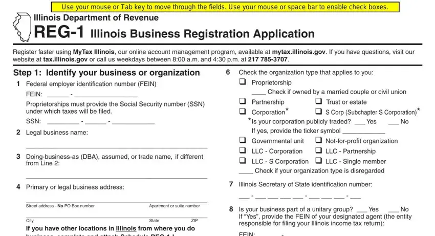 Step no. 1 in submitting form reg 1 illinois