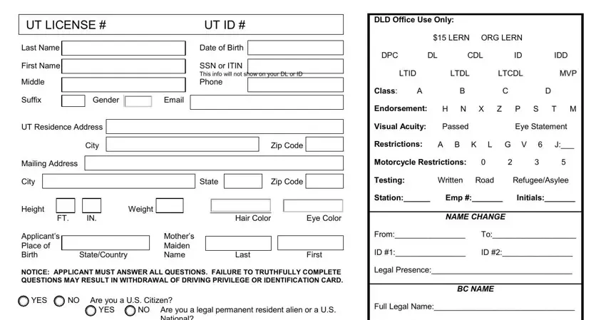Writing part 1 in utah drivers license renewal forms