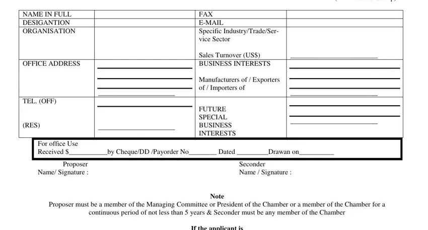 FAX EMAIL Specific, FUTURE SPECIAL BUSINESS INTERESTS, and If the applicant is of imc business scm