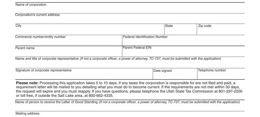 Part number 1 for filling in Utah Form Tc 42