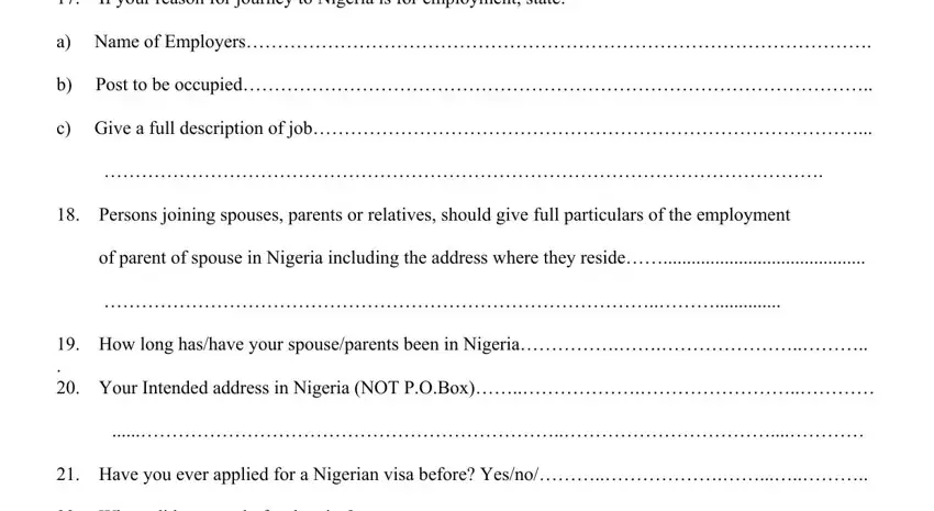Filling in segment 3 in online visa application form imm 22