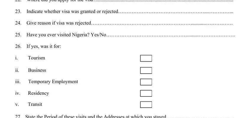 Filling out section 4 in online visa application form imm 22