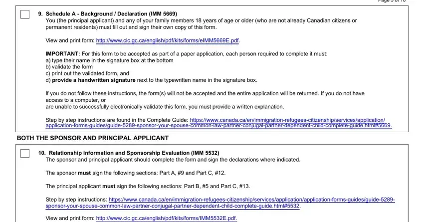 Filling out section 5 in canada imm 5533