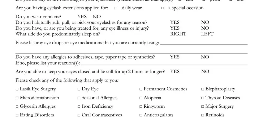 NO NO LEFT, Are you able to keep your eyes, and YES NO of printable eyelash extension client record cards