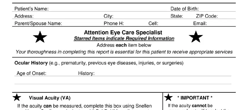 Step no. 1 of filling out eye check up report format