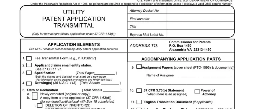 Filling in part 1 in utility patent application form