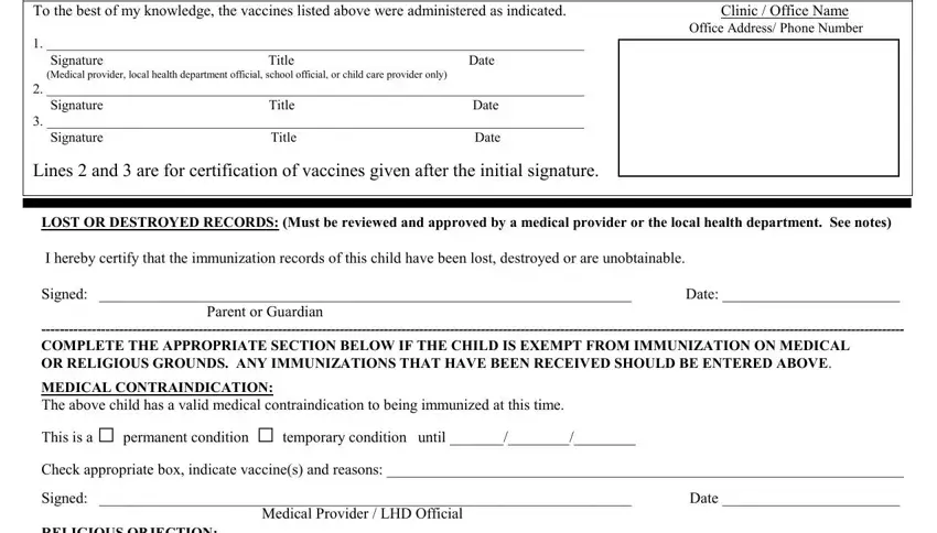 Filling out section 2 in records immunization form