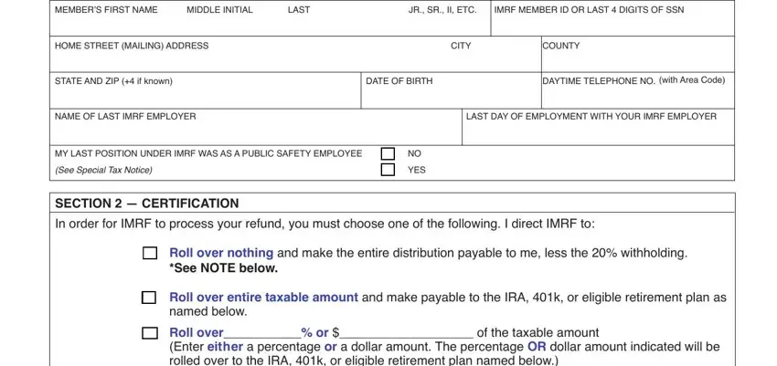 Filling out segment 3 of imrf new enrollment form