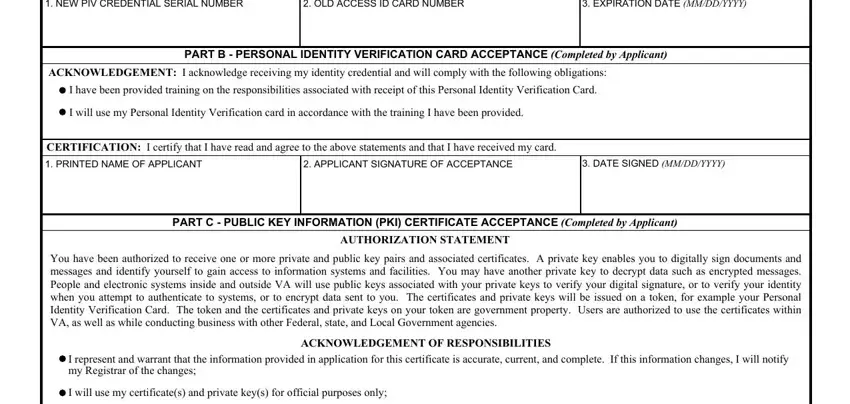 I have been provided training on, APPLICANT SIGNATURE OF ACCEPTANCE, and ACKNOWLEDGEMENT OF RESPONSIBILITIES of form request identity