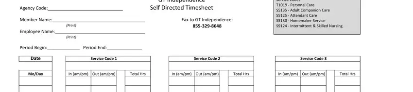 Filling out section 1 in independence self timesheet online