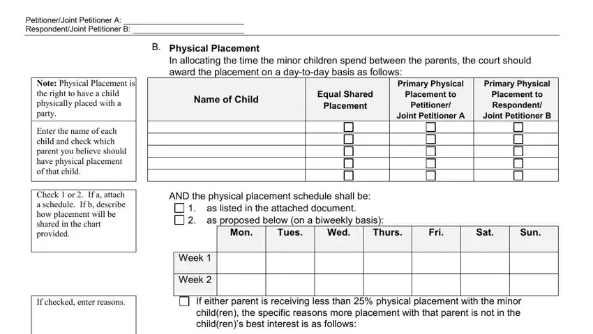 Filling out segment 3 of wi parenting plan