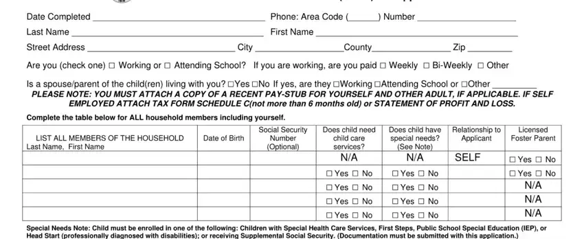 Filling out section 1 of ccdf application form