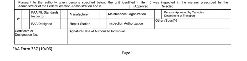Inspection Authorization, FAA Flt Standards Inspector, and SignatureDate of Authorized of faa gov forms 337 fillable