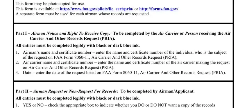 Filling out section 3 in faa form 8060 11a