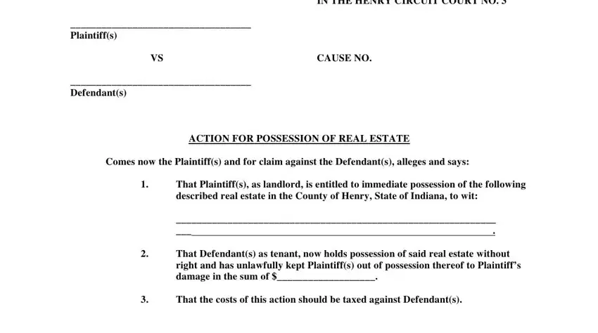 Filling in part 5 in indiana immediate possession online