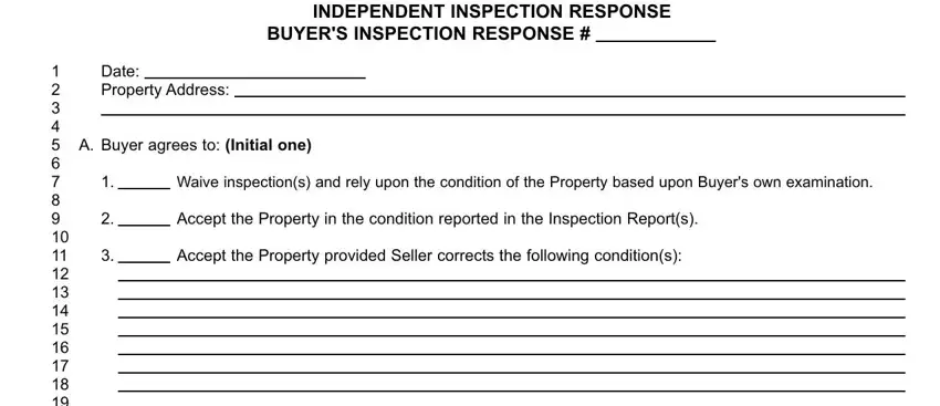 Stage # 1 for filling out indiana seller's inspection response form