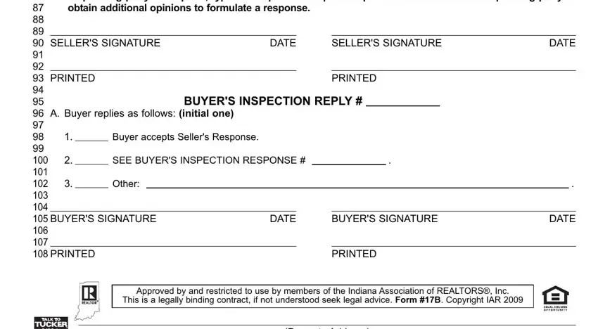 PRINTED, SELLERS SIGNATURE DATE, and PRINTED of indiana seller's inspection response form