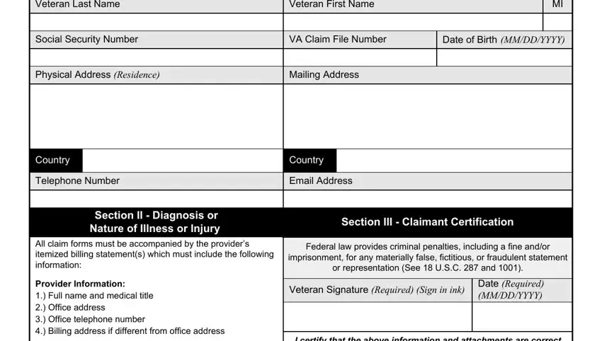 Part # 1 in filling in va fmp claim form