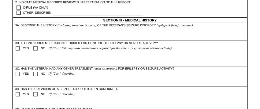 INDICATE MEDICAL RECORDS REVIEWED, If Yes describe, and SECTION III  MEDICAL HISTORY inside ICD