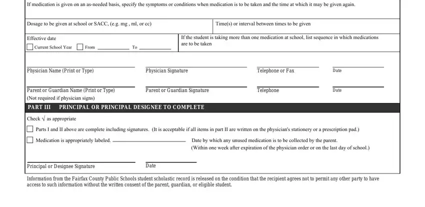 Telephone, Physician Name Print or Type, and Physician Signature inside fairfax county public schools medfication forms