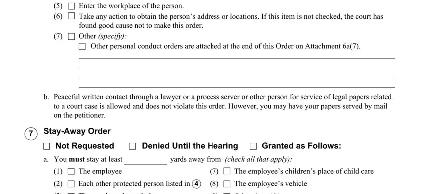 Filling out blank restraining order step 4
