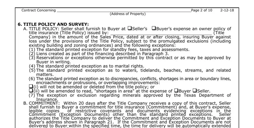 Buyer in writing, Title, and A TITLE POLICY Seller shall in farm and ranch contract