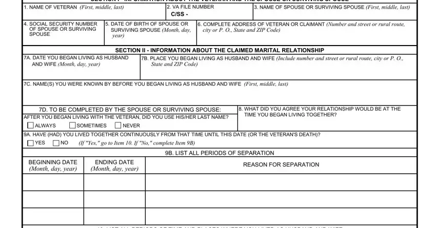 Step no. 1 of filling out don't use va form 21 4138