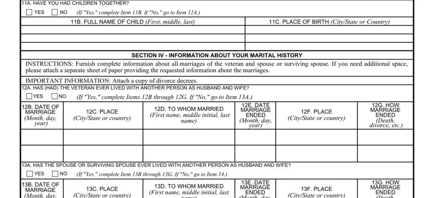 A HAVE YOU HAD CHILDREN TOGETHER, year, and B DATE OF inside don't use va form 21 4138
