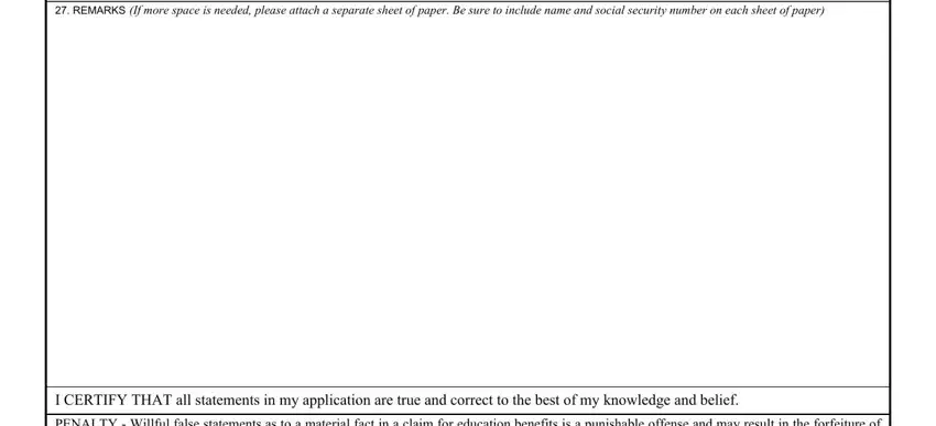 I CERTIFY THAT all statements in, REMARKS If more space is needed, and PENALTY  Willful false statements in form change va