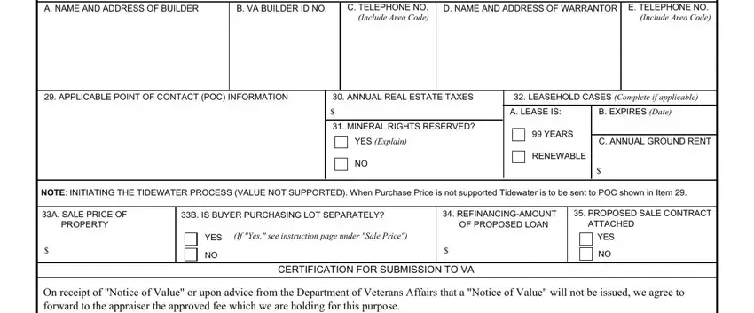 APPLICABLE POINT OF CONTACT POC, C ANNUAL GROUND RENT, and ANNUAL REAL ESTATE TAXES of va form 26 1805